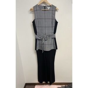 NY&Co Jumpsuit Size Medium Sleeveless Houndstooth Wide Leg Belted New York Co